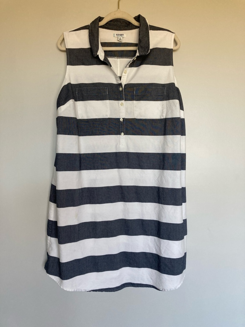 Old Navy Sleeveless Navy and White Striped Midi Dress